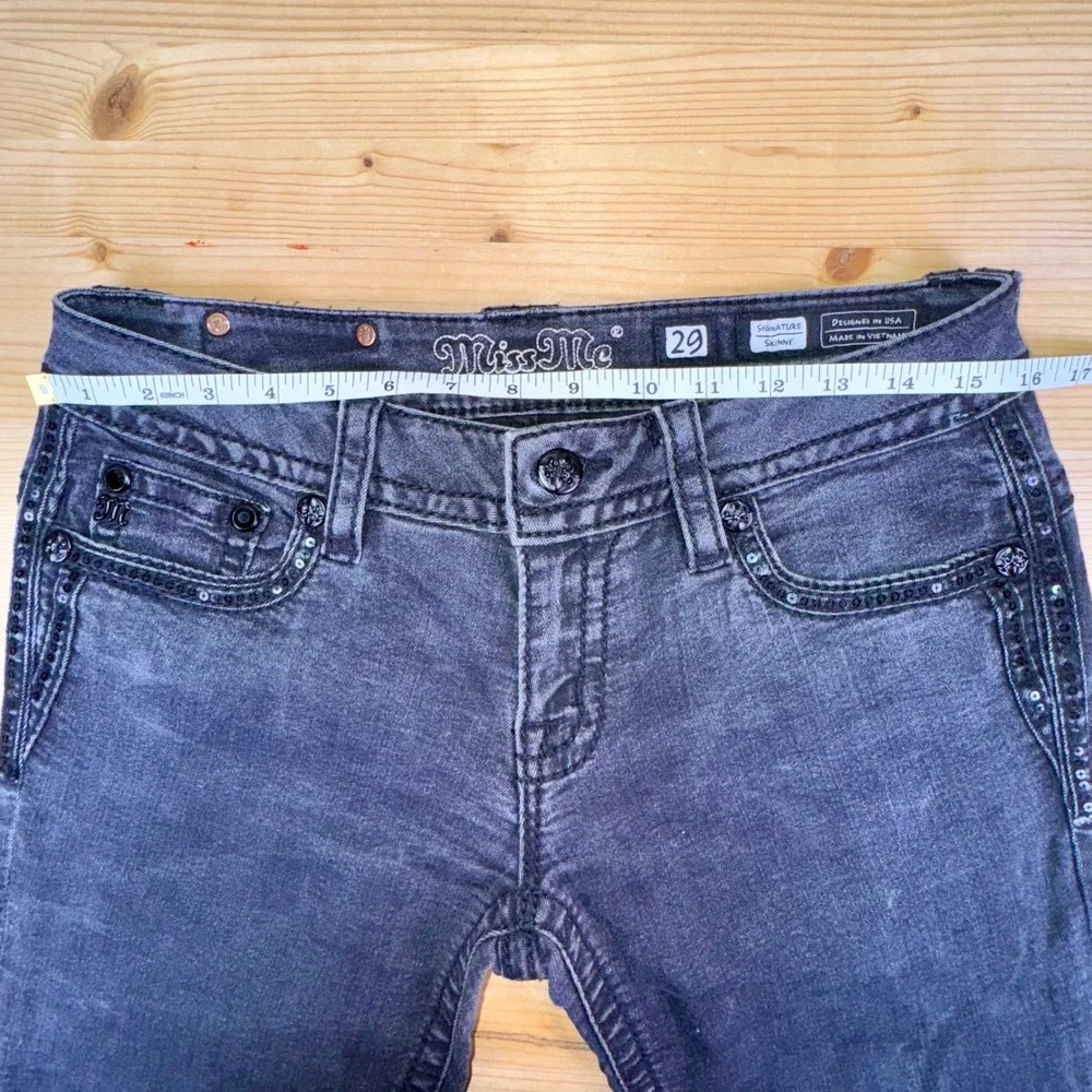 Miss Me Signature Skinny Jeans Women's 29 Black‎ Fade Rhinestone Sequin Pockets